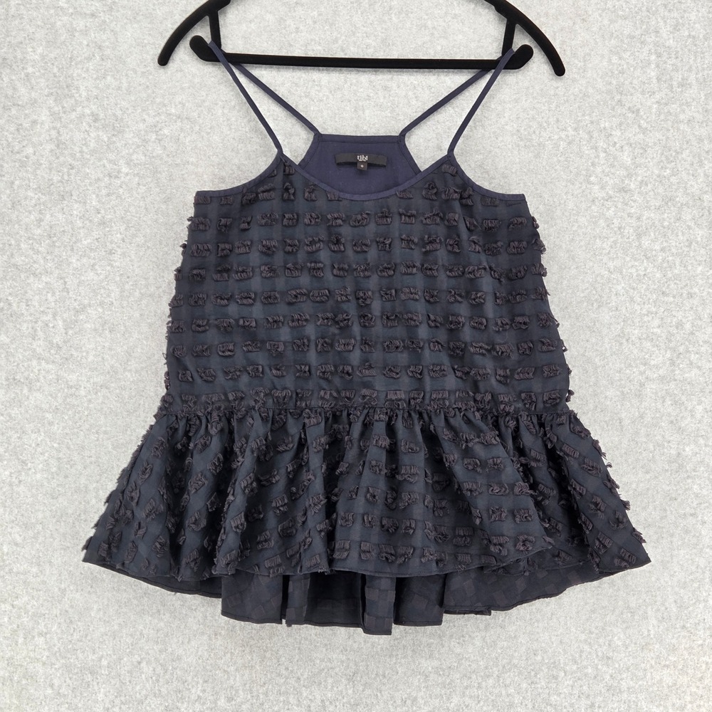 Tibi New York Women 0 XS Babydoll Peplum Tank Top Navy‎ Blue Spaghetti Strap Y2K